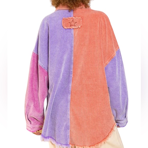 84. Women’s Multi Colorblock Corduroy Button-Down Oversized Shacket NWT - Picture 4 of 4